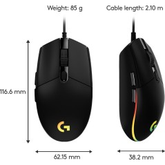 Logitech Gaming Mouse G203 LIGHTSYNC - Optisk, Kabling, Sort - Præcision & Komfort til Gamere!